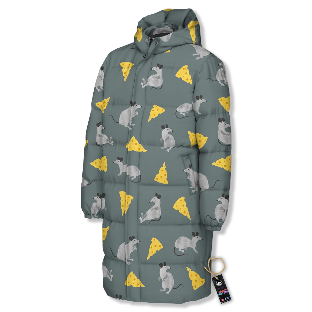 Rat Watercolor Print Pattern Long Down Jacket-grizzshop