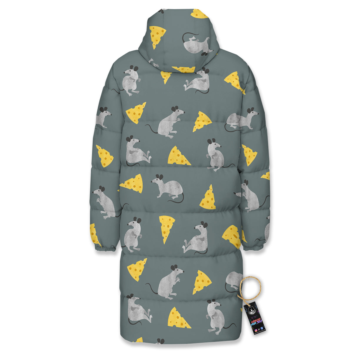 Rat Watercolor Print Pattern Long Down Jacket-grizzshop