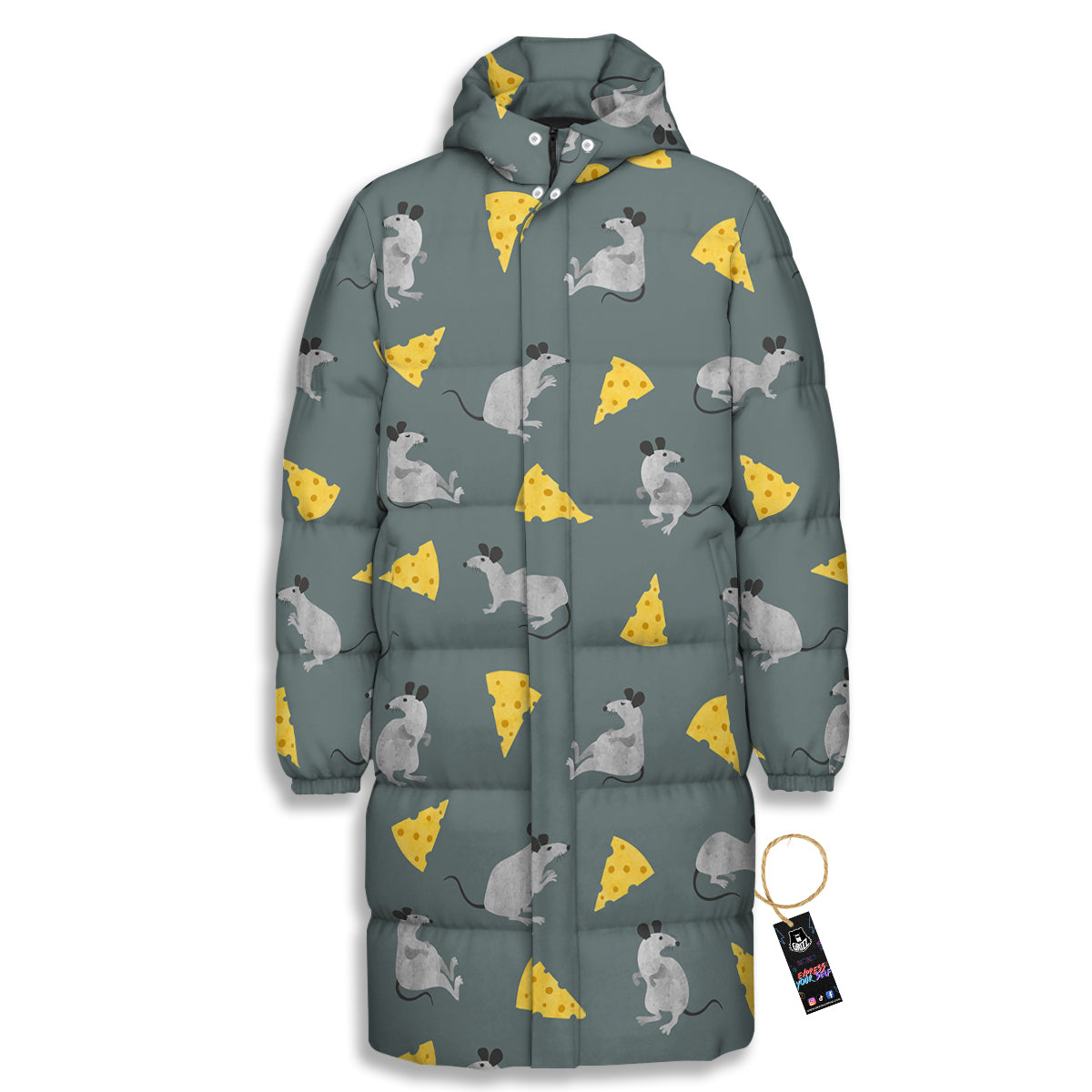 Rat Watercolor Print Pattern Long Down Jacket-grizzshop