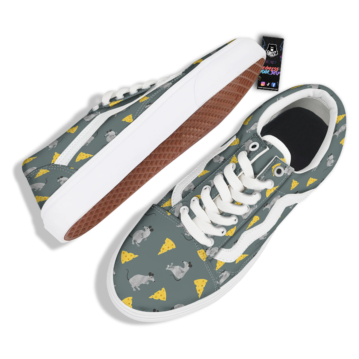 Rat Watercolor Print Pattern Skate Shoes-grizzshop