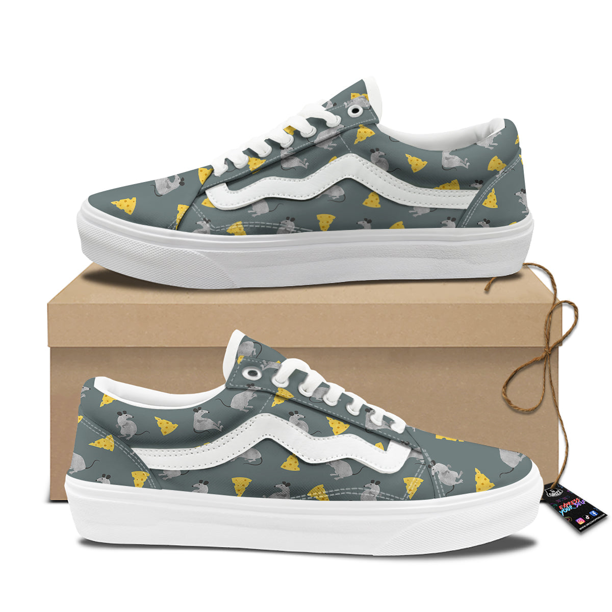 Rat Watercolor Print Pattern Skate Shoes-grizzshop