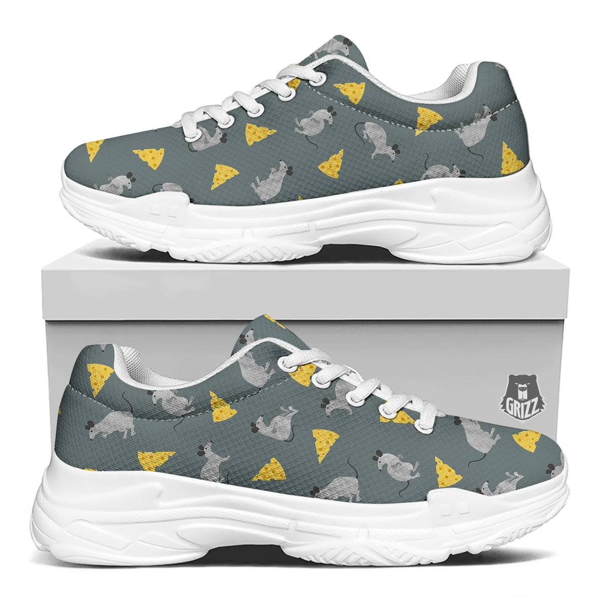 Rat Watercolor Print Pattern White Chunky Shoes-grizzshop