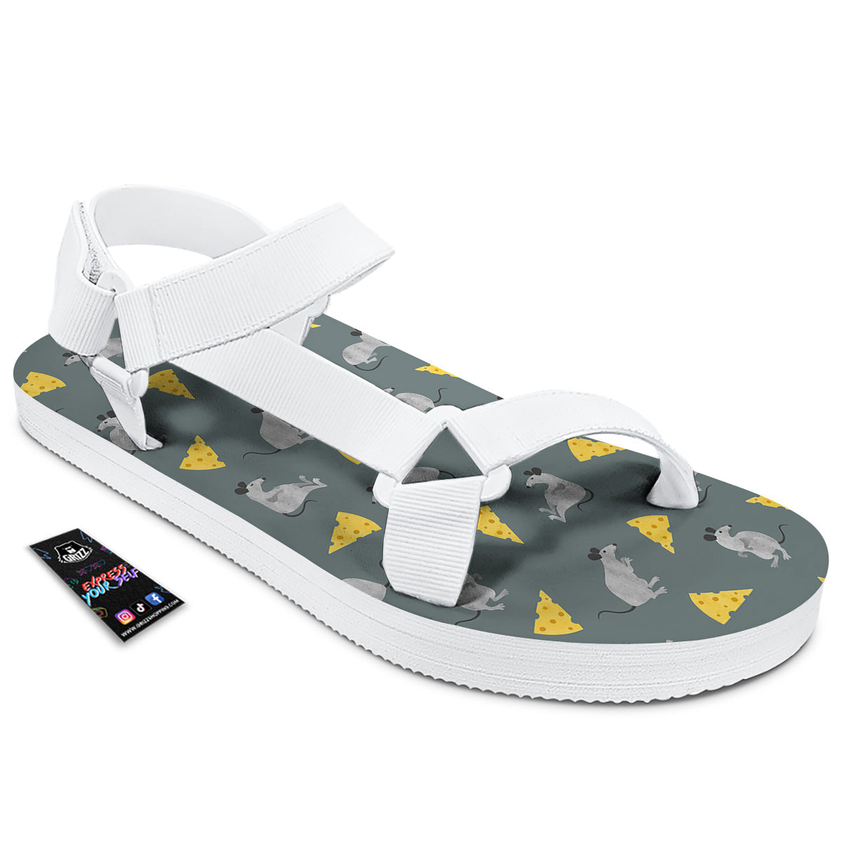 Rat Watercolor Print Pattern White Open Toe Sandals-grizzshop