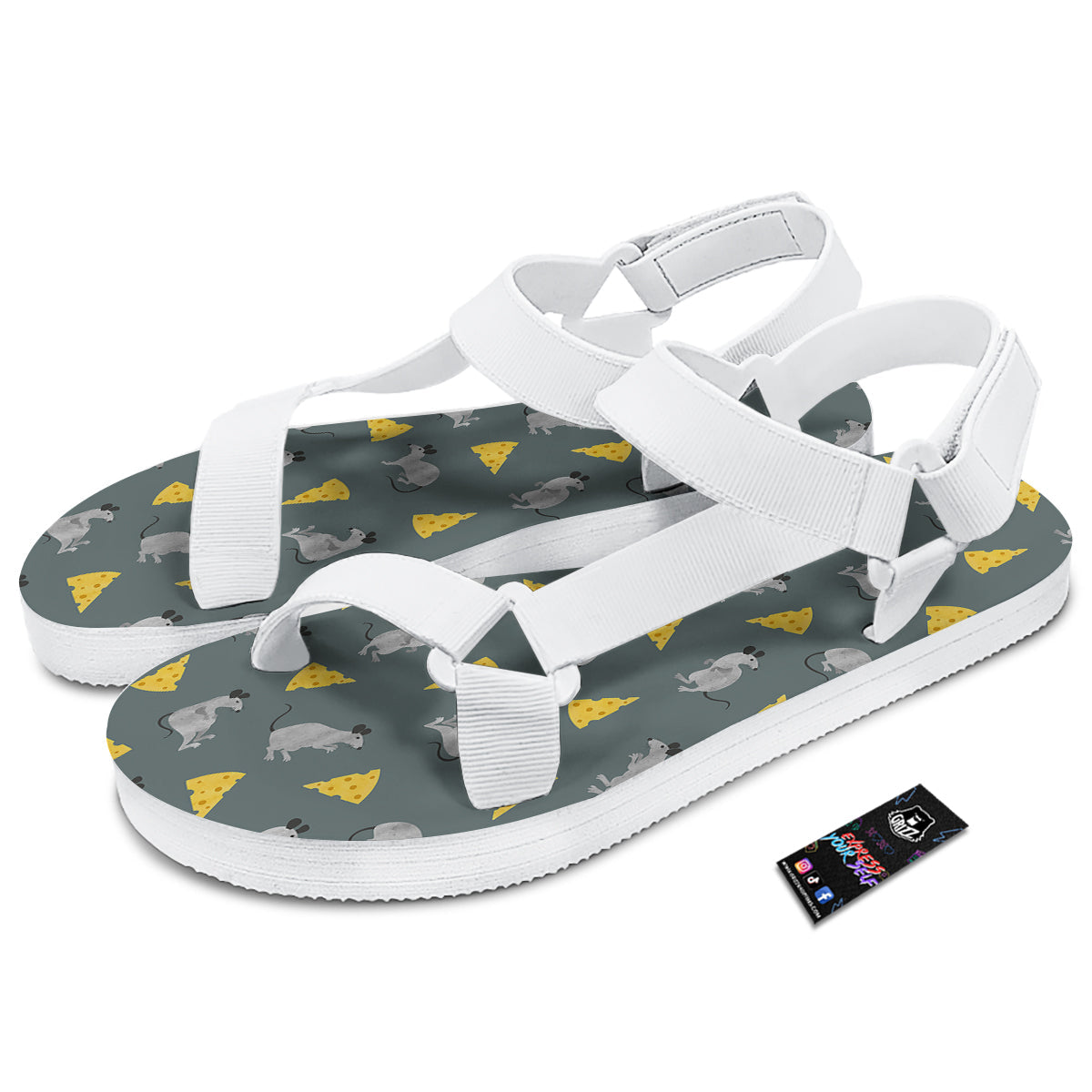 Rat Watercolor Print Pattern White Open Toe Sandals-grizzshop
