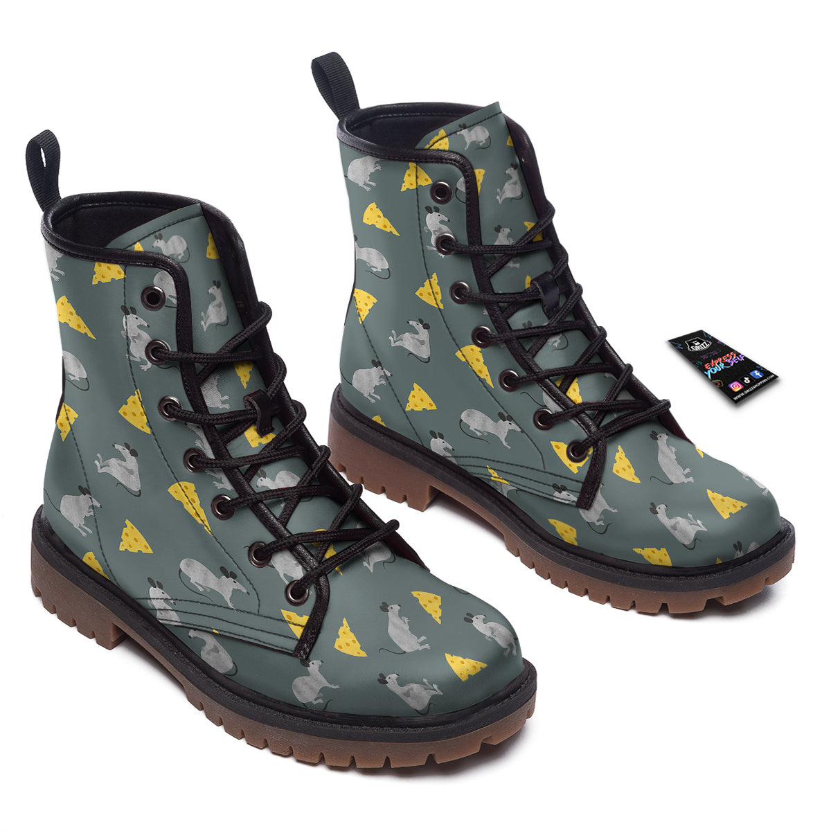 Rat Watercolor Print Pattern Work Boots-grizzshop