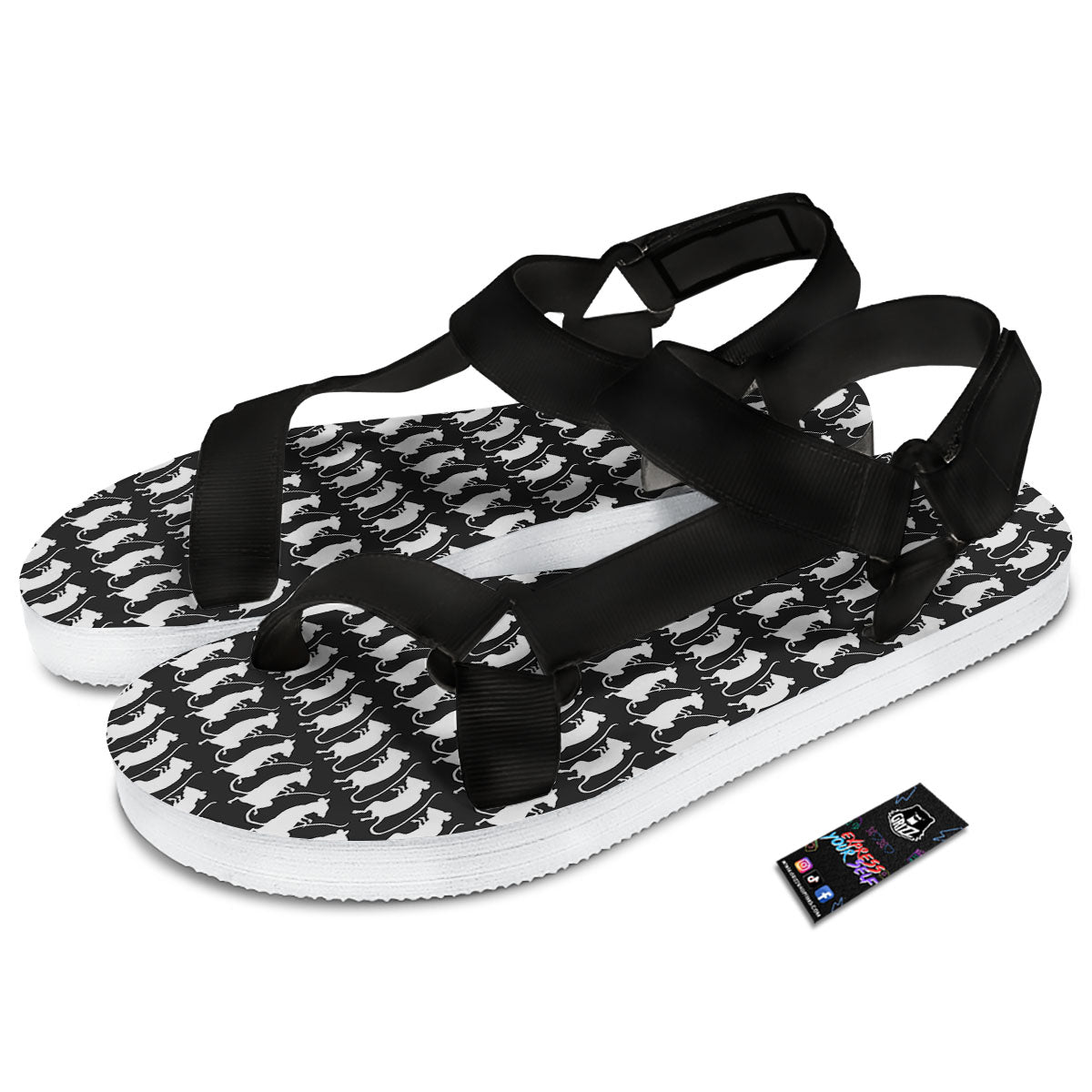 Rat White And Black Print Pattern Black Open Toe Sandals-grizzshop