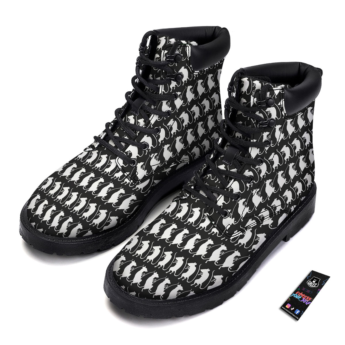 Rat White And Black Print Pattern Boots-grizzshop