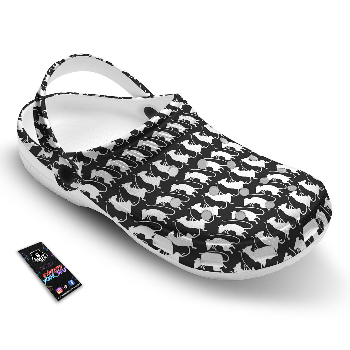 Rat White And Black Print Pattern Clog-grizzshop