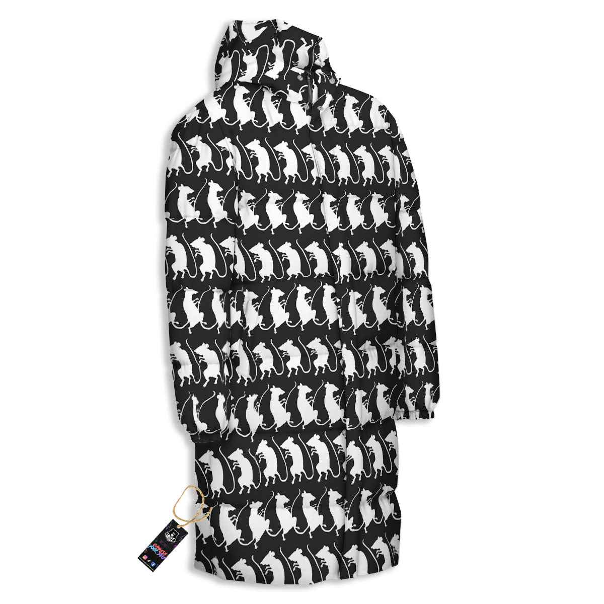 Rat White And Black Print Pattern Long Down Jacket-grizzshop