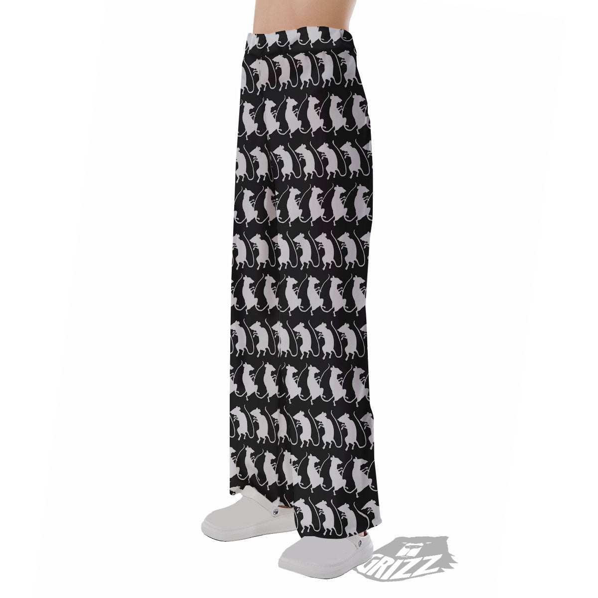 Rat White And Black Print Pattern Pajama Pants-grizzshop