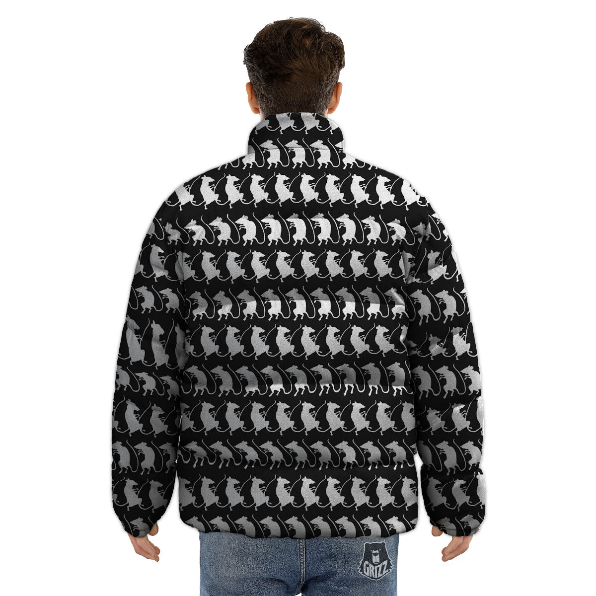 Rat White And Black Print Pattern Puffer Jacket-grizzshop