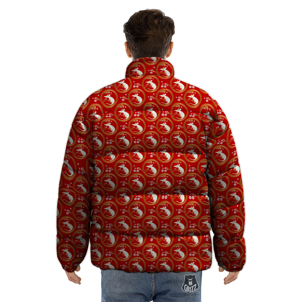 Rat Zodiac Chinese Print Pattern Puffer Jacket-grizzshop