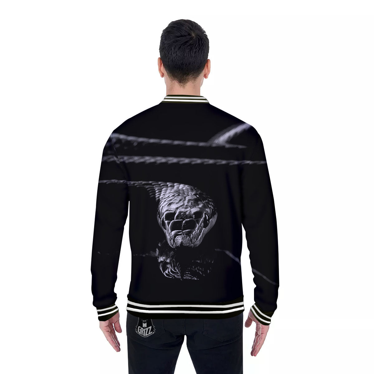 Ratsnake Rhinoceros Monochrome Print Baseball Jacket-grizzshop