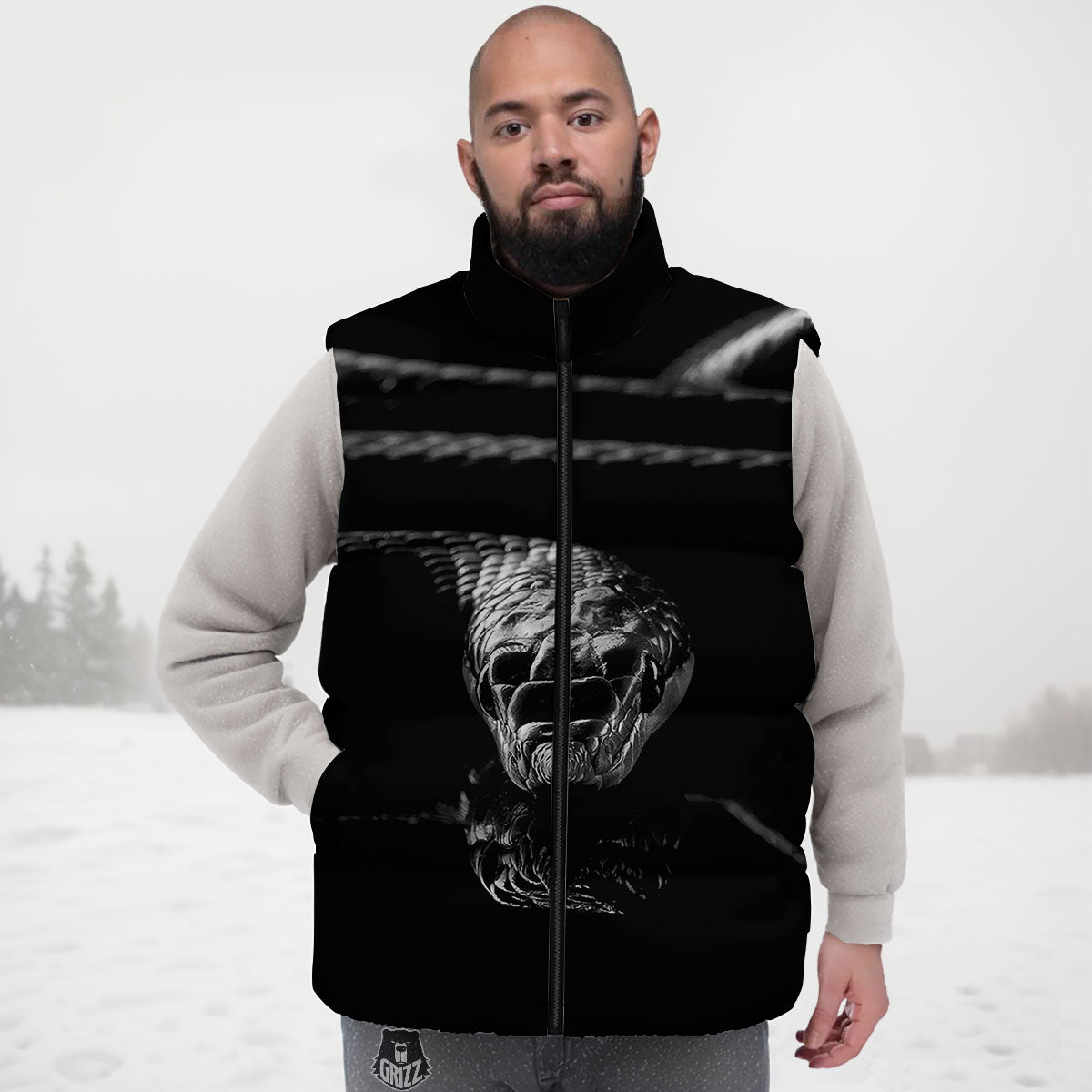 Ratsnake Rhinoceros Monochrome Print Down Vest
