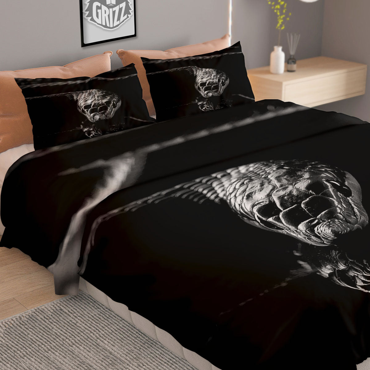 Ratsnake Rhinoceros Monochrome Print Duvet Cover Bedding Set