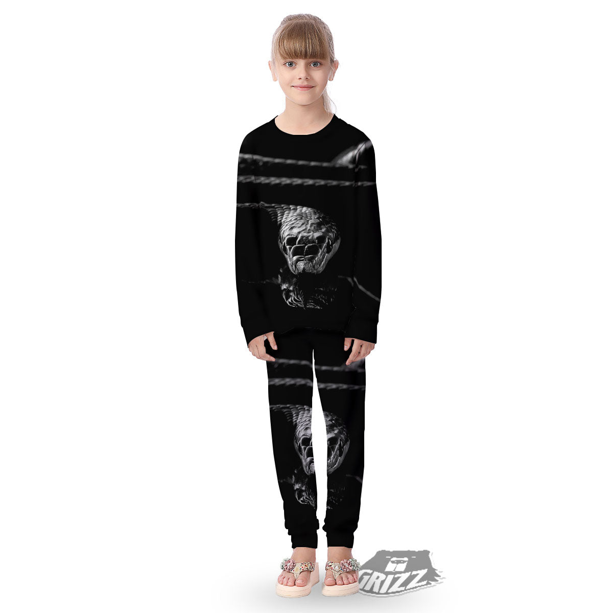 Ratsnake Rhinoceros Monochrome Print Kid's Pajamas-grizzshop