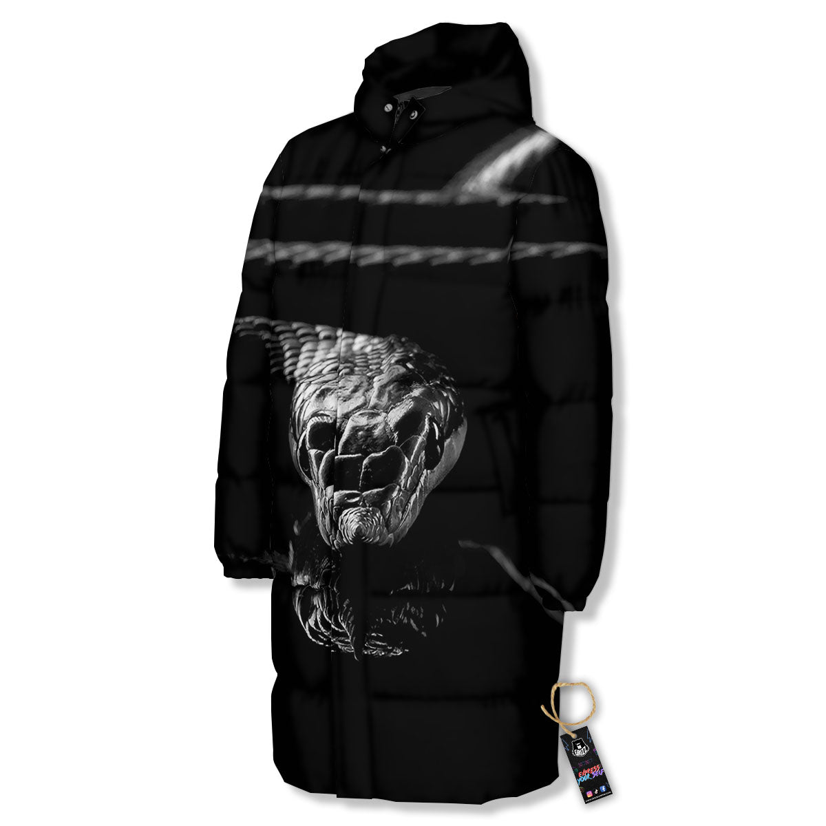 Ratsnake Rhinoceros Monochrome Print Long Down Jacket-grizzshop