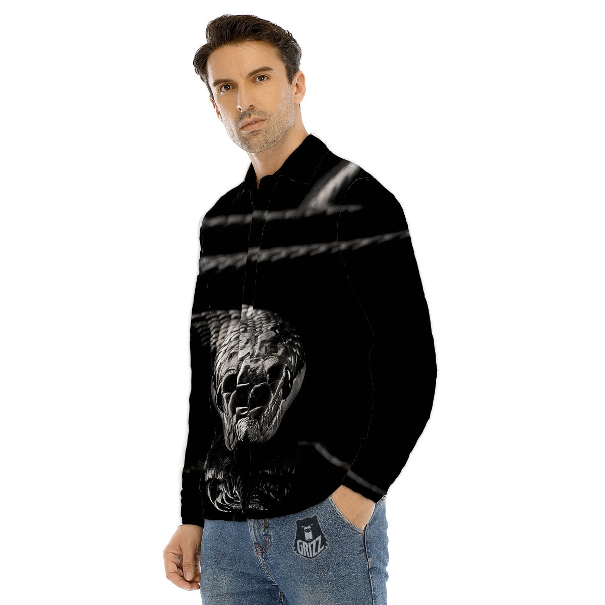 Ratsnake Rhinoceros Monochrome Print Men's Dress Shirts-grizzshop