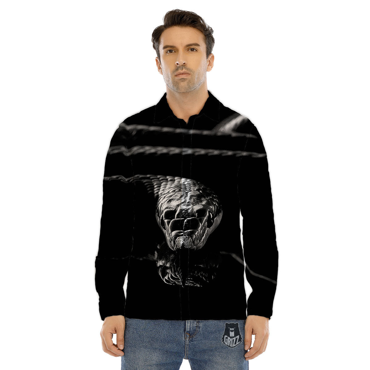 Ratsnake Rhinoceros Monochrome Print Men's Dress Shirts-grizzshop