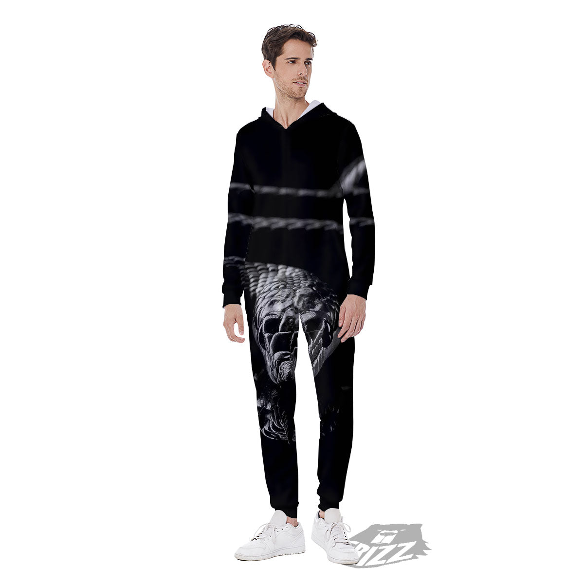 Ratsnake Rhinoceros Monochrome Print Men's Jumpsuit-grizzshop