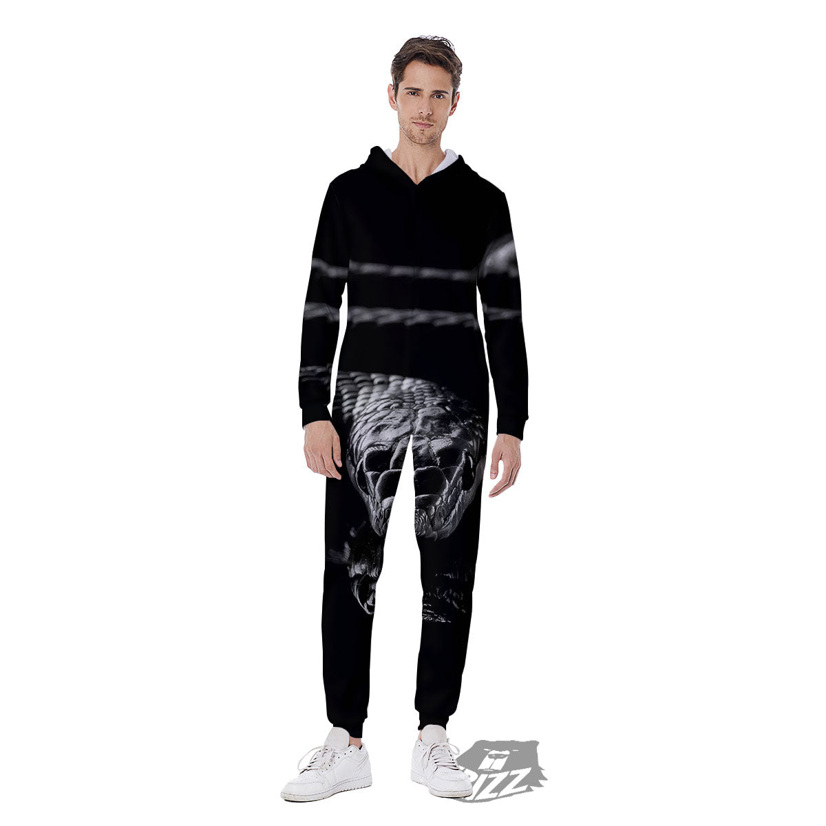 Ratsnake Rhinoceros Monochrome Print Men's Jumpsuit-grizzshop