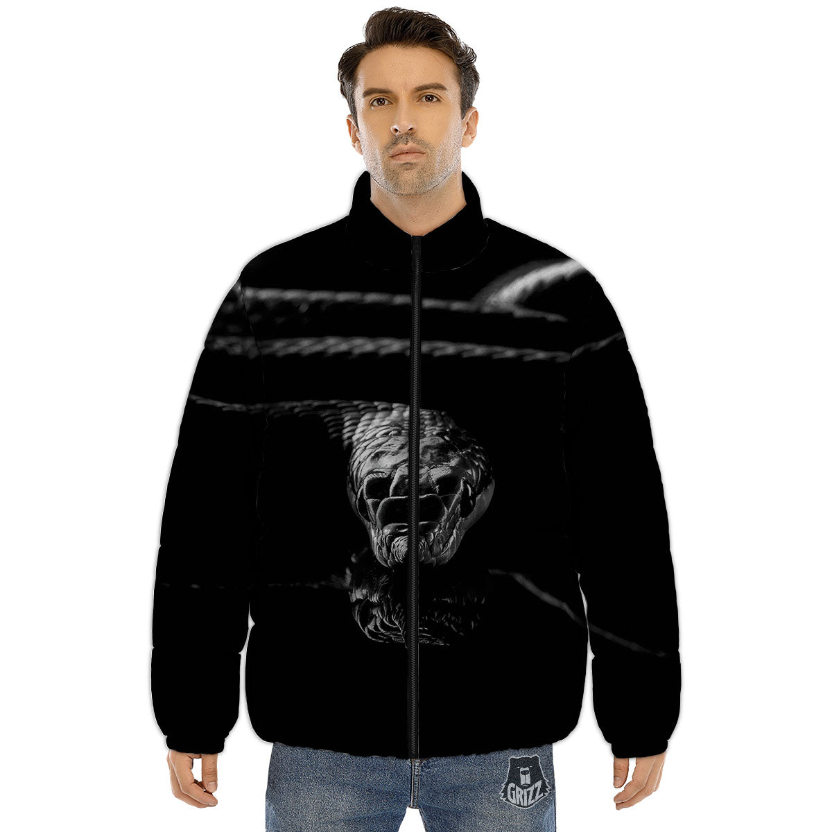 Ratsnake Rhinoceros Monochrome Print Puffer Jacket-grizzshop