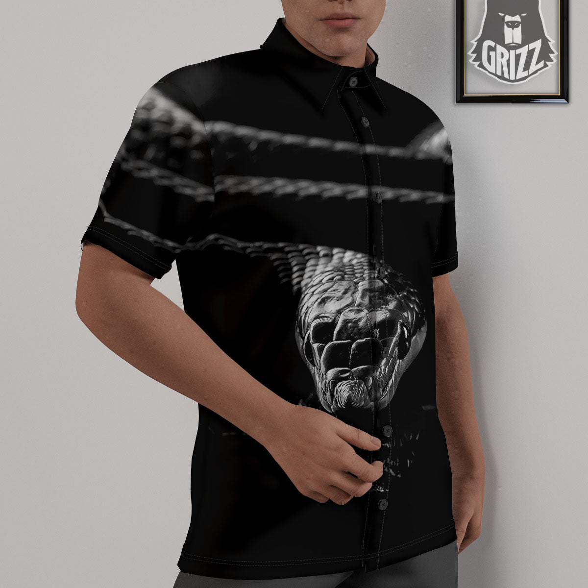 Ratsnake Rhinoceros Monochrome Print Untucked Shirts-grizzshop