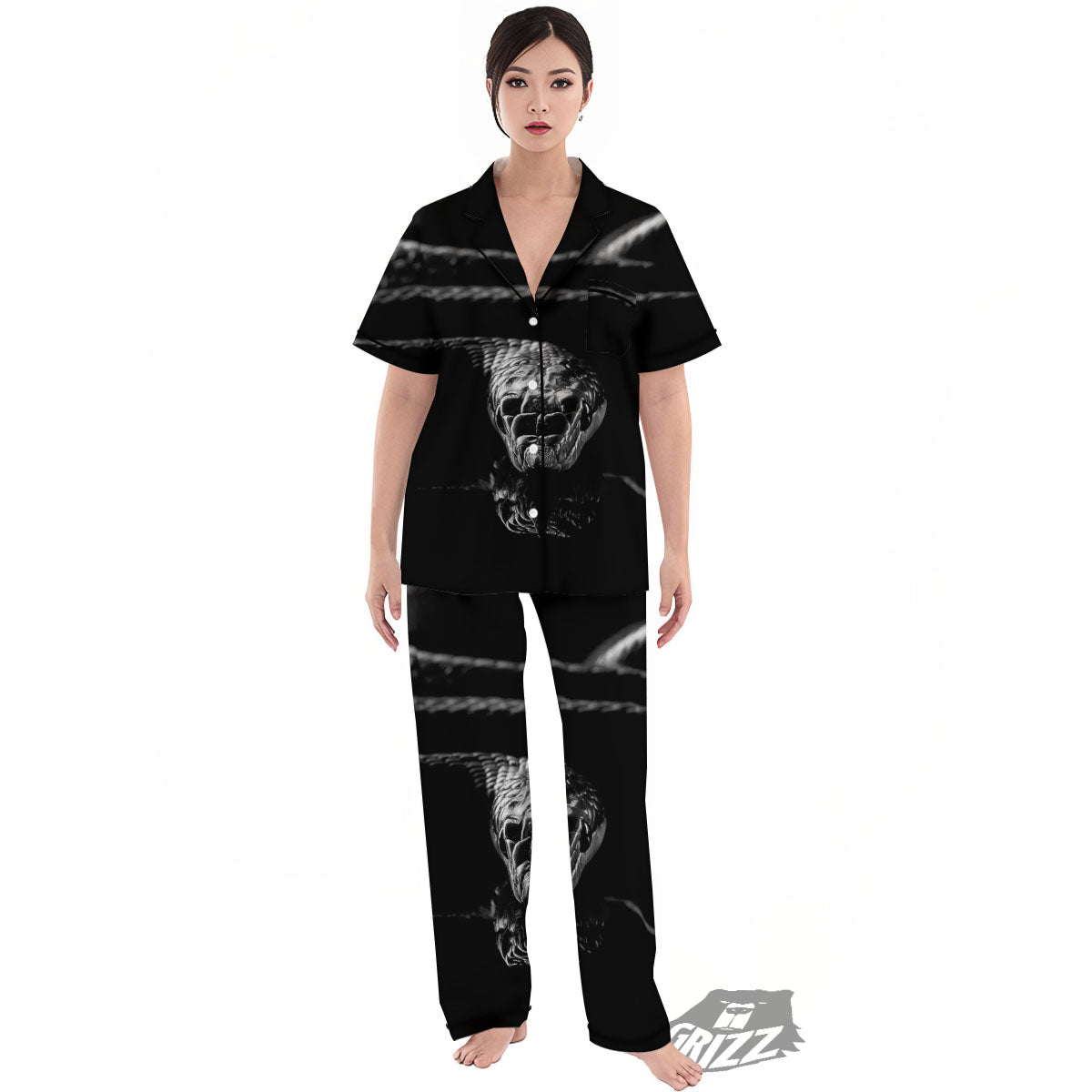 Ratsnake Rhinoceros Monochrome Print Women's Pajamas Set-grizzshop