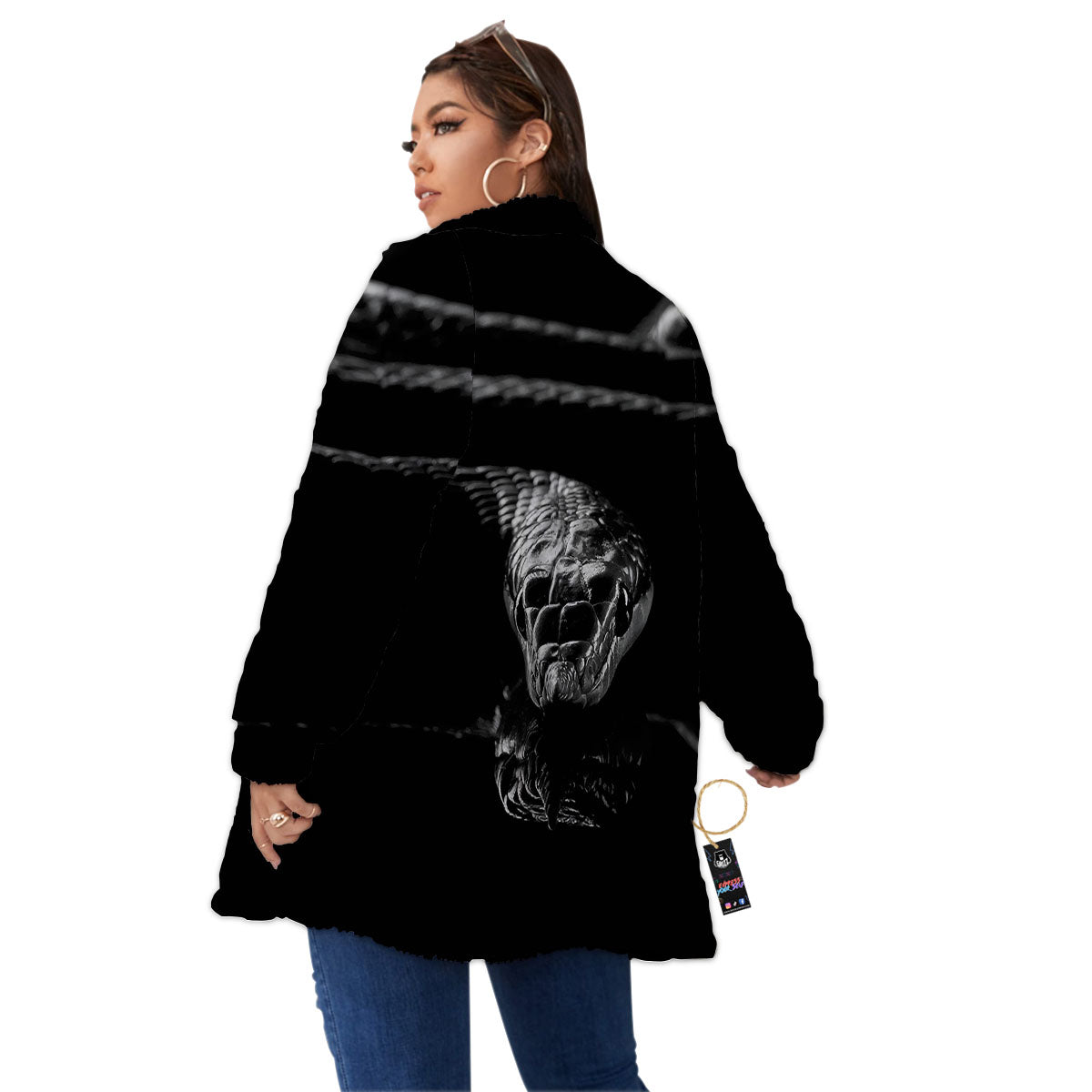 Ratsnake Rhinoceros Monochrome Print Women's Sherpa Jacket-grizzshop