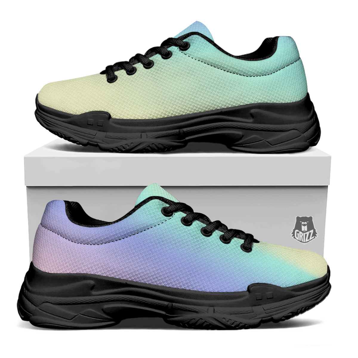 Rave Pastel Print Pattern Black Chunky Shoes-grizzshop