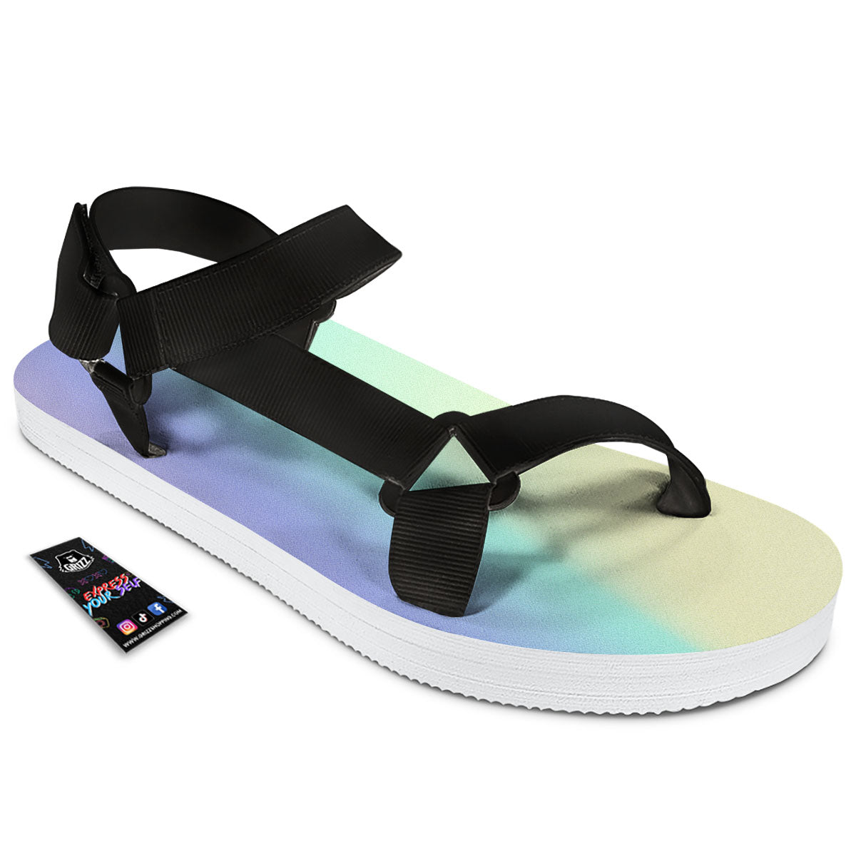 Rave Pastel Print Pattern Black Open Toe Sandals-grizzshop