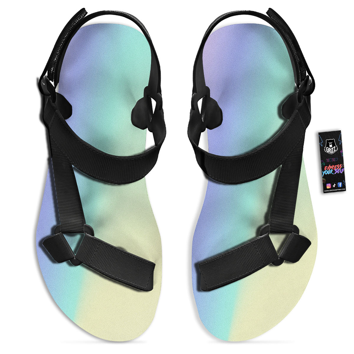 Rave Pastel Print Pattern Black Open Toe Sandals-grizzshop