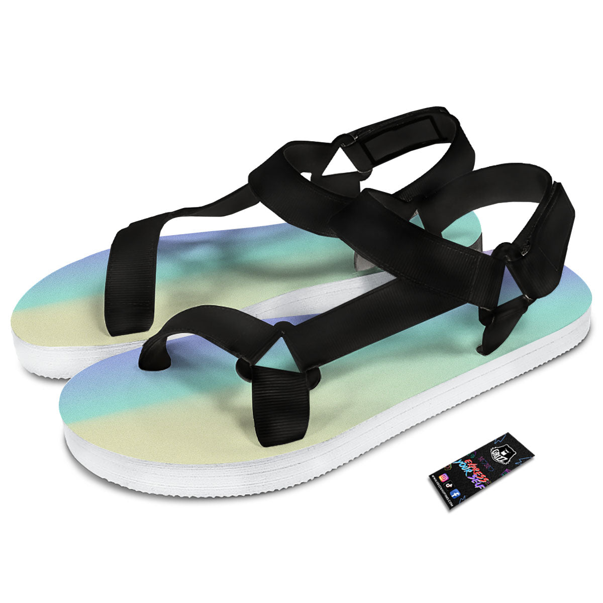 Rave Pastel Print Pattern Black Open Toe Sandals-grizzshop