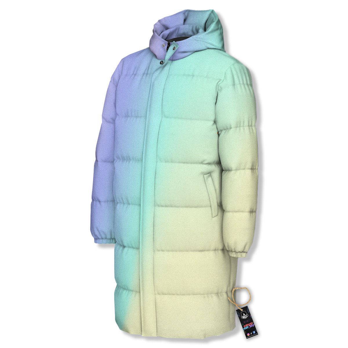 Rave Pastel Print Pattern Long Down Jacket-grizzshop