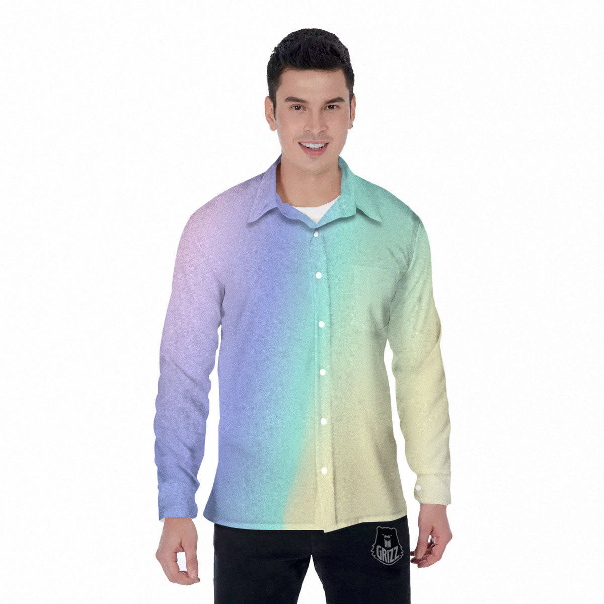 Rave Pastel Print Pattern Men's Long Sleeve Shirts-grizzshop