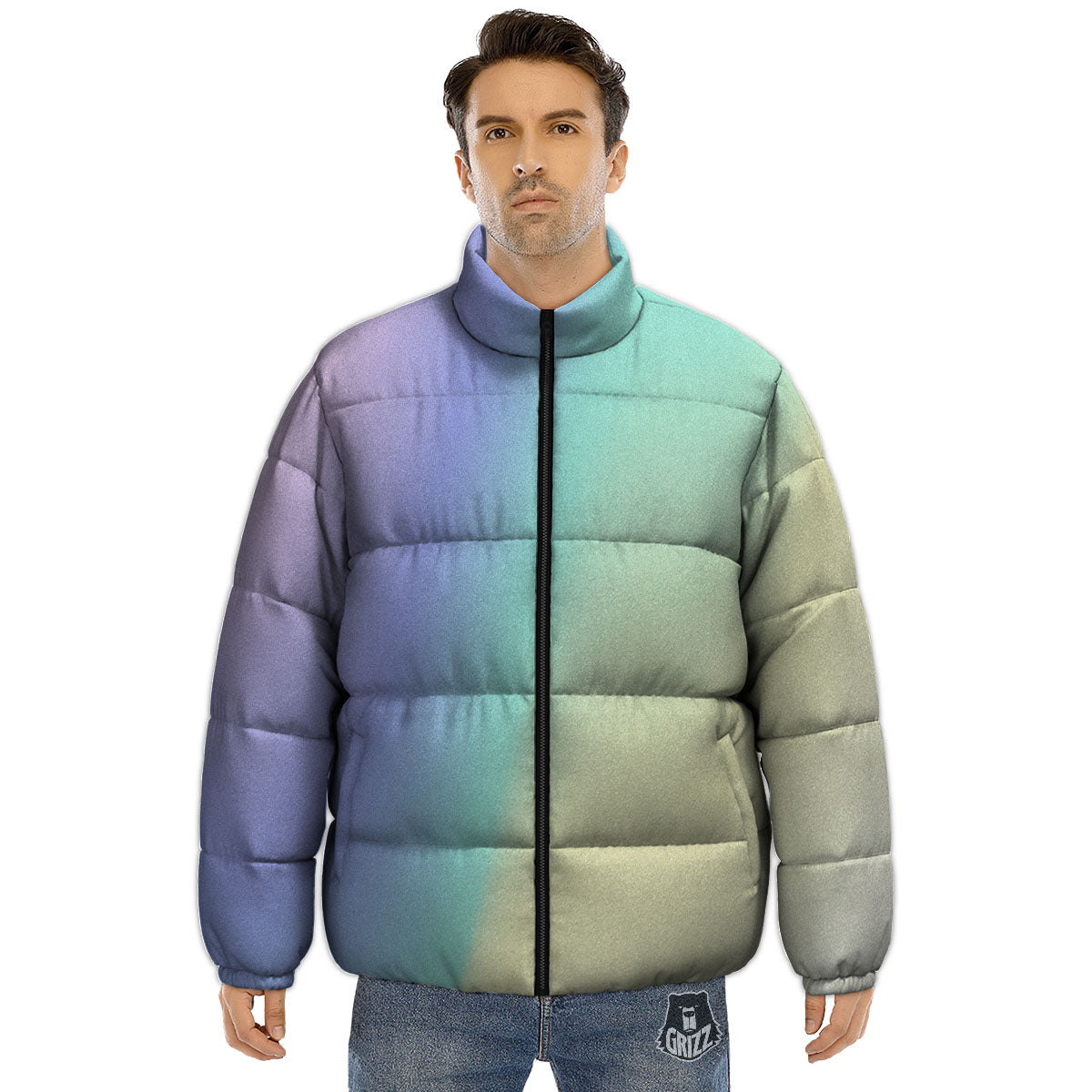Rave Pastel Print Pattern Puffer Jacket-grizzshop