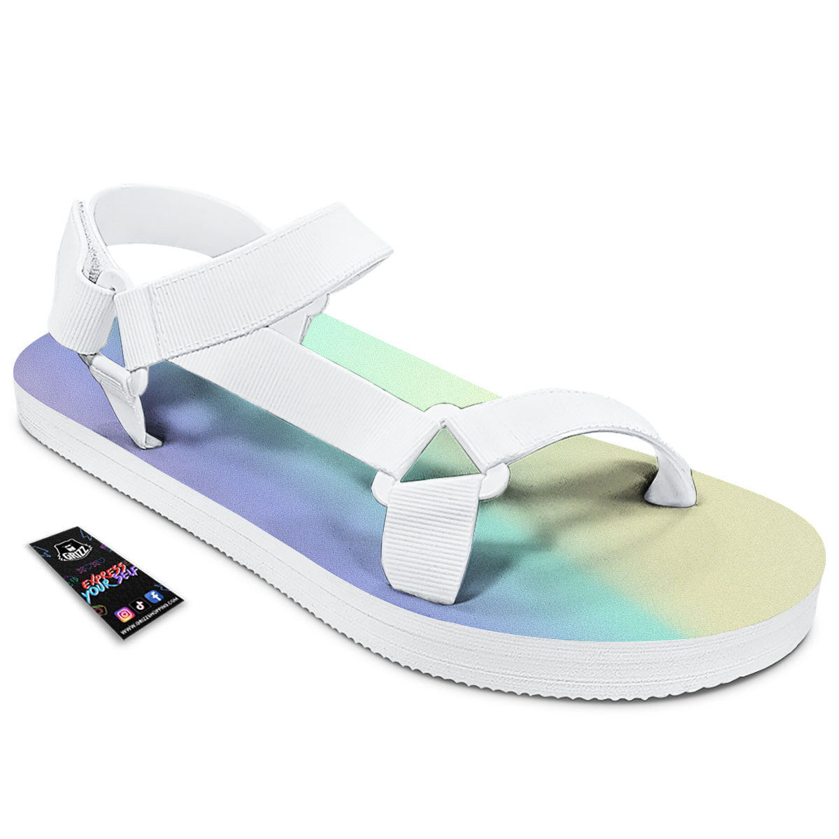 Rave Pastel Print Pattern White Open Toe Sandals-grizzshop