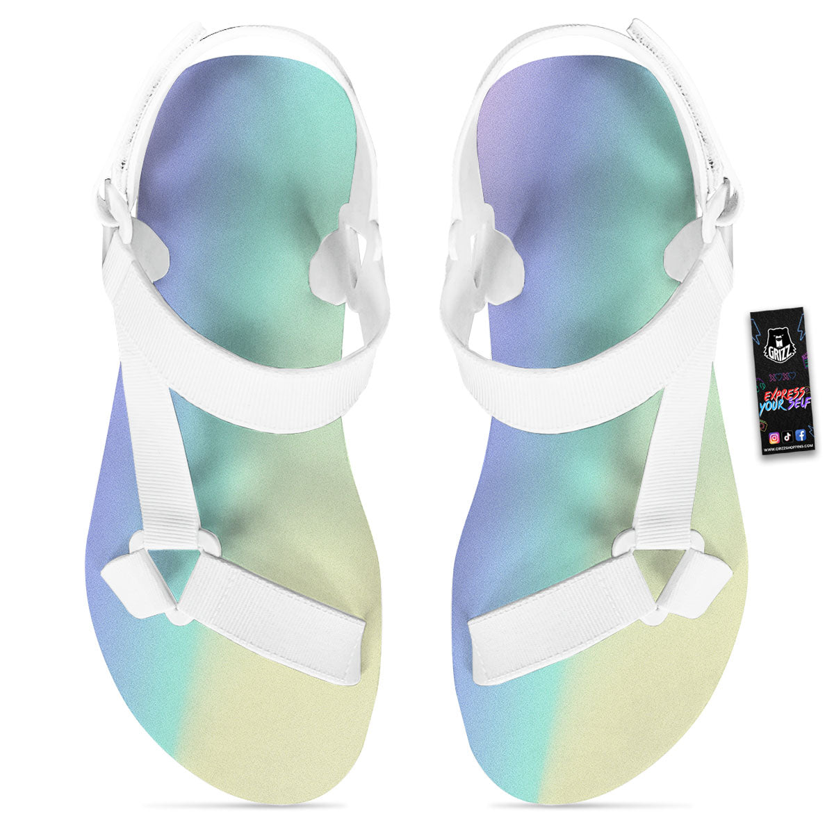 Rave Pastel Print Pattern White Open Toe Sandals-grizzshop