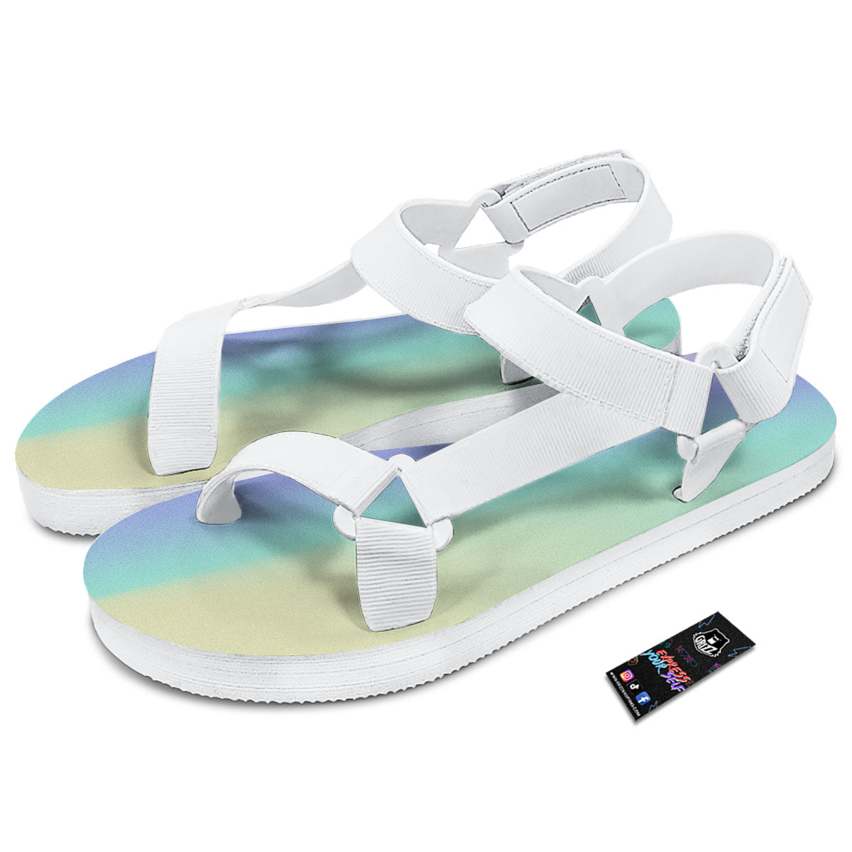 Rave Pastel Print Pattern White Open Toe Sandals-grizzshop