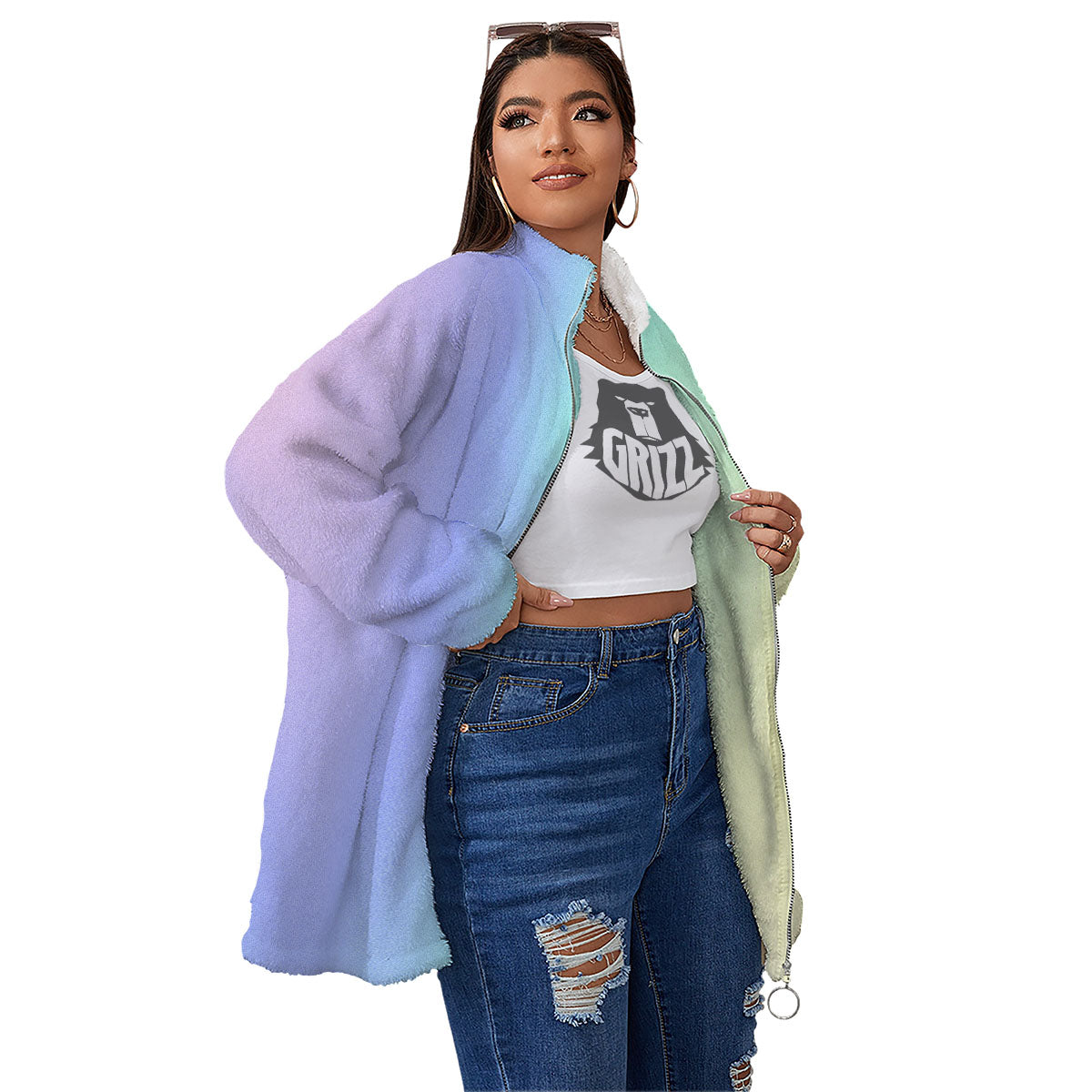 Rave Pastel Print Pattern Women's Sherpa Jacket-grizzshop
