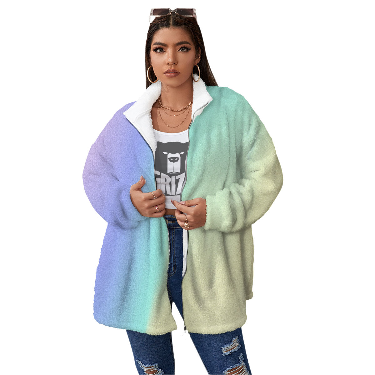 Rave Pastel Print Pattern Women's Sherpa Jacket-grizzshop