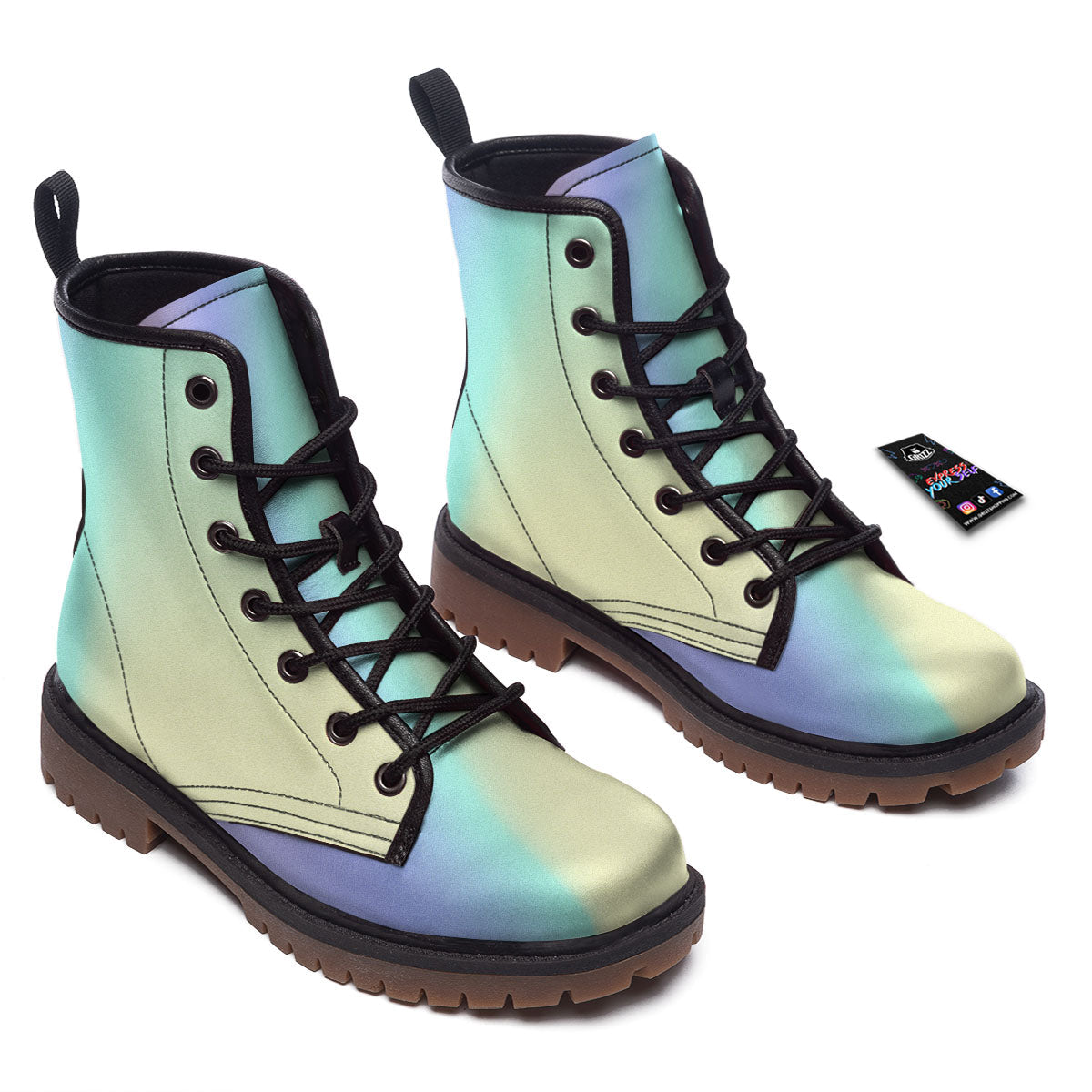Rave Pastel Print Pattern Work Boots-grizzshop