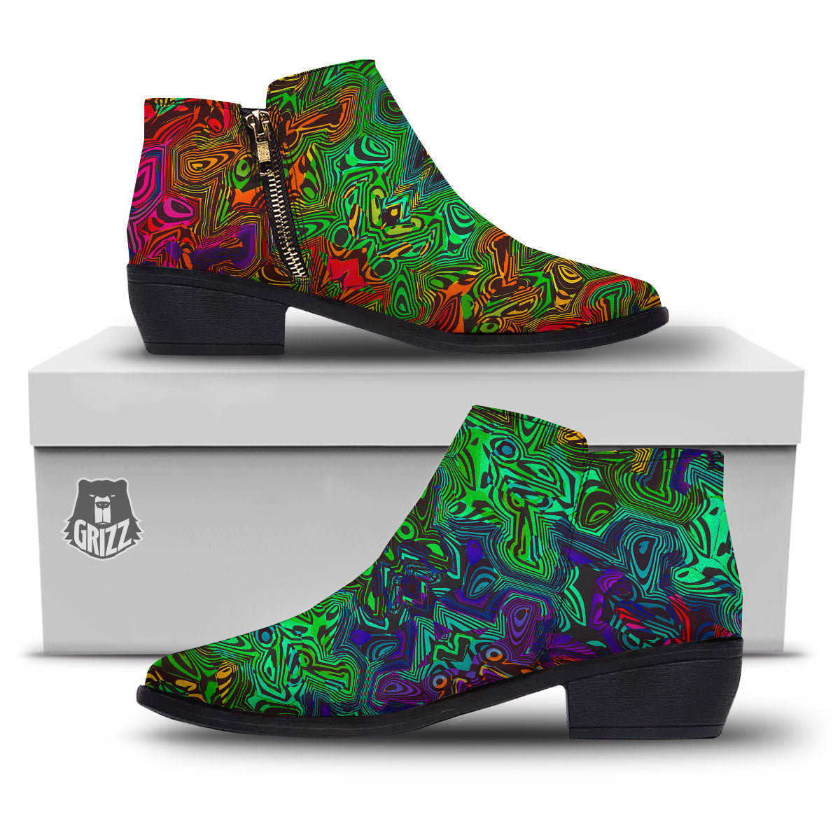 Rave Psychedelic Print Pattern Ankle Boots-grizzshop