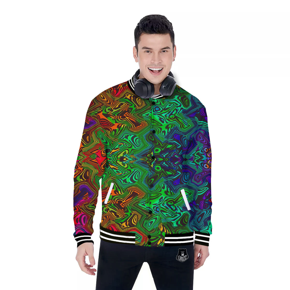 Rave Psychedelic Print Pattern Baseball Jacket-grizzshop