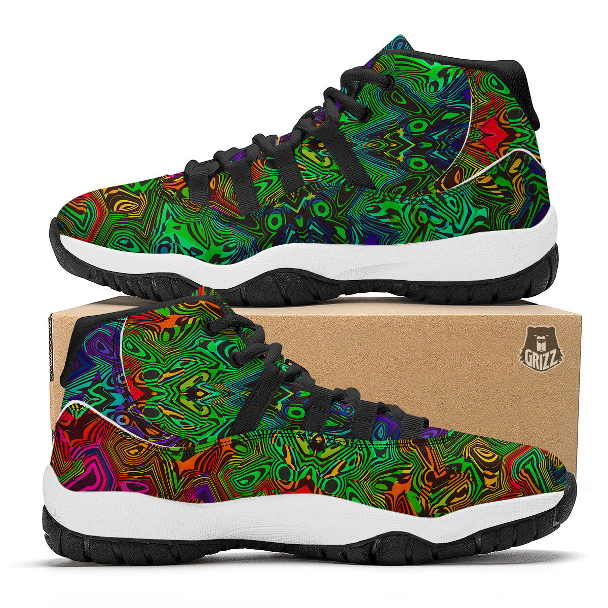 Rave Psychedelic Print Pattern Black Bball Shoes-grizzshop