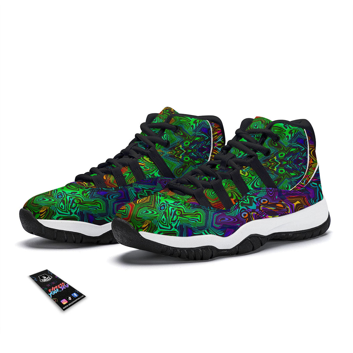 Rave Psychedelic Print Pattern Black Bball Shoes-grizzshop