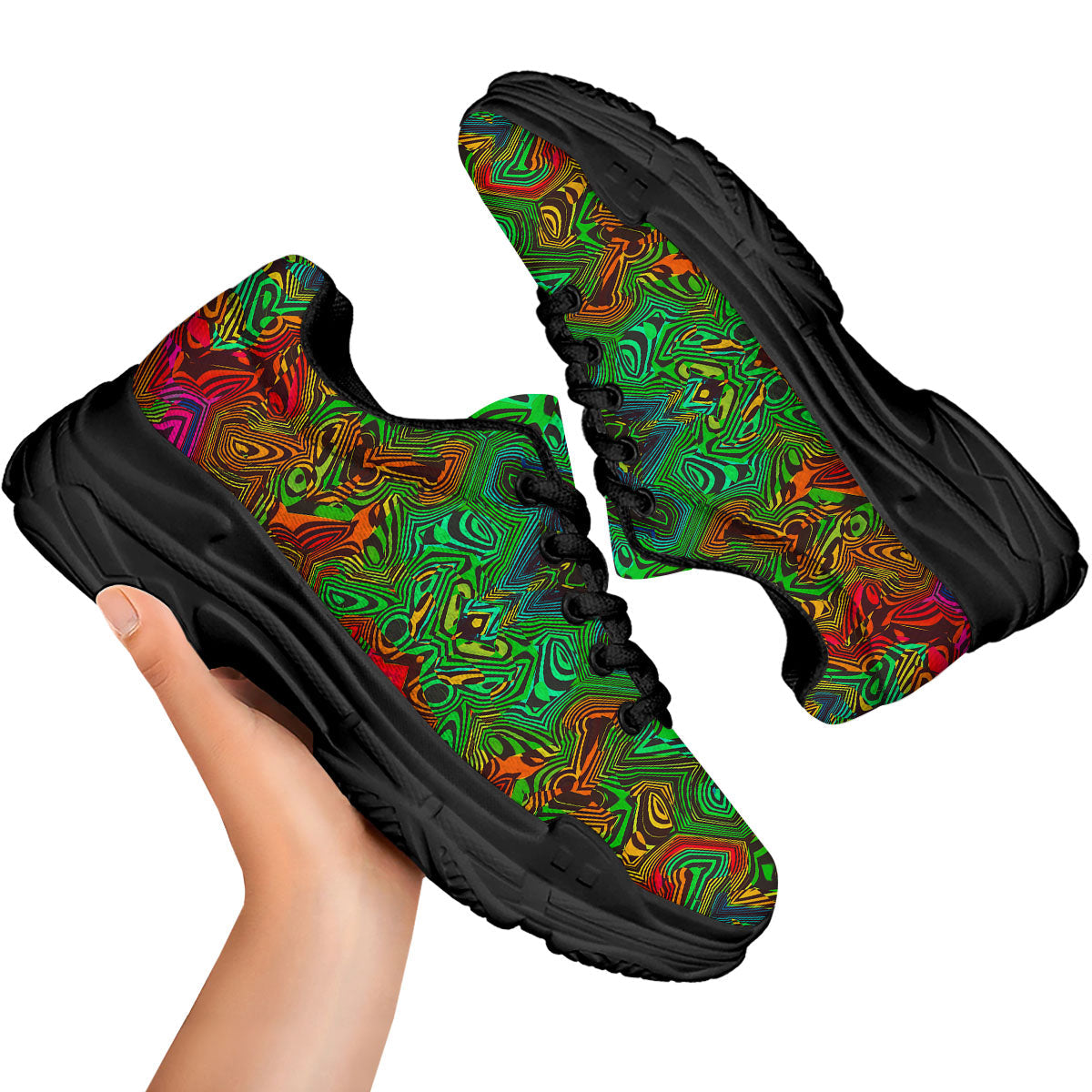 Rave Psychedelic Print Pattern Black Chunky Shoes-grizzshop