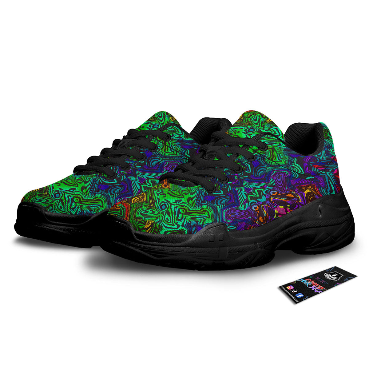 Rave Psychedelic Print Pattern Black Chunky Shoes-grizzshop