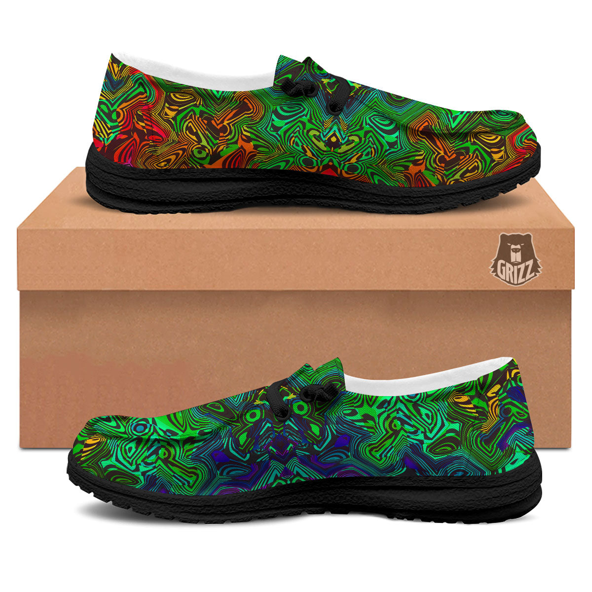 Rave Psychedelic Print Pattern Black Loafers-grizzshop