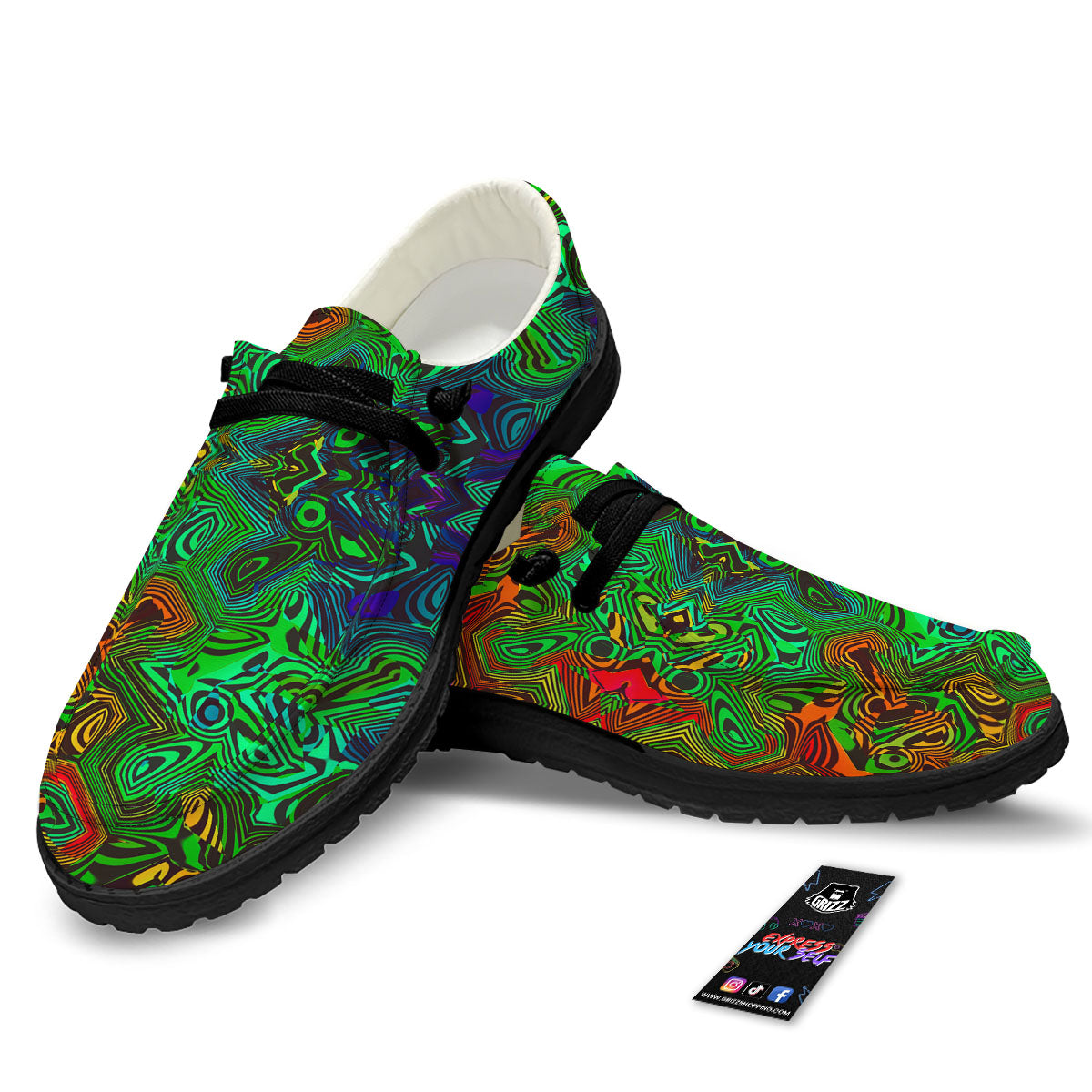 Rave Psychedelic Print Pattern Black Loafers-grizzshop